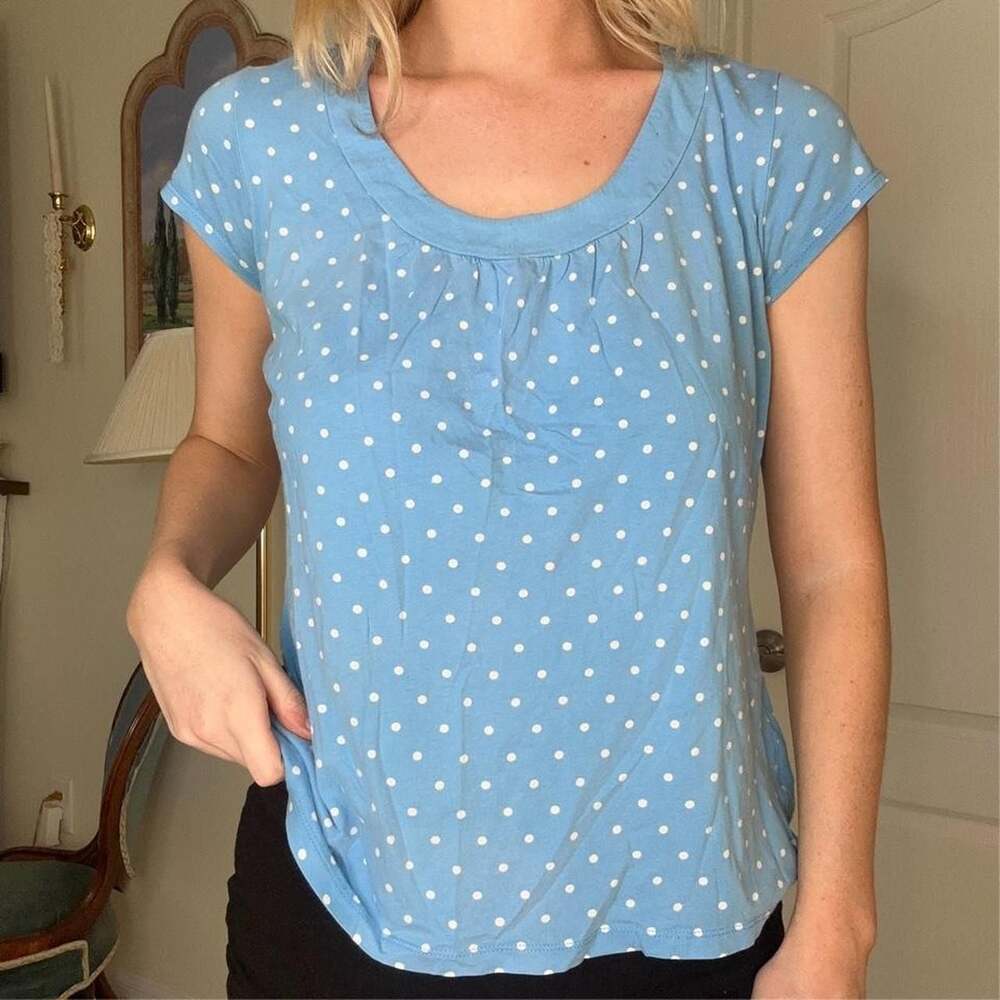 New York & Company Polka Dot Babydoll Cap Sleeve Top